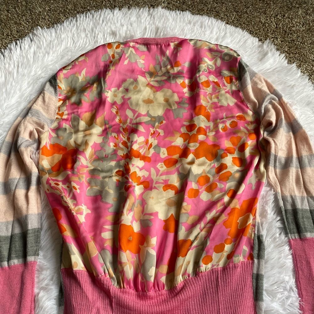 Clements Ribeiro Open Front Sweater Wool Blend Pink Floral Womens Size Small - Picture 8 of 10